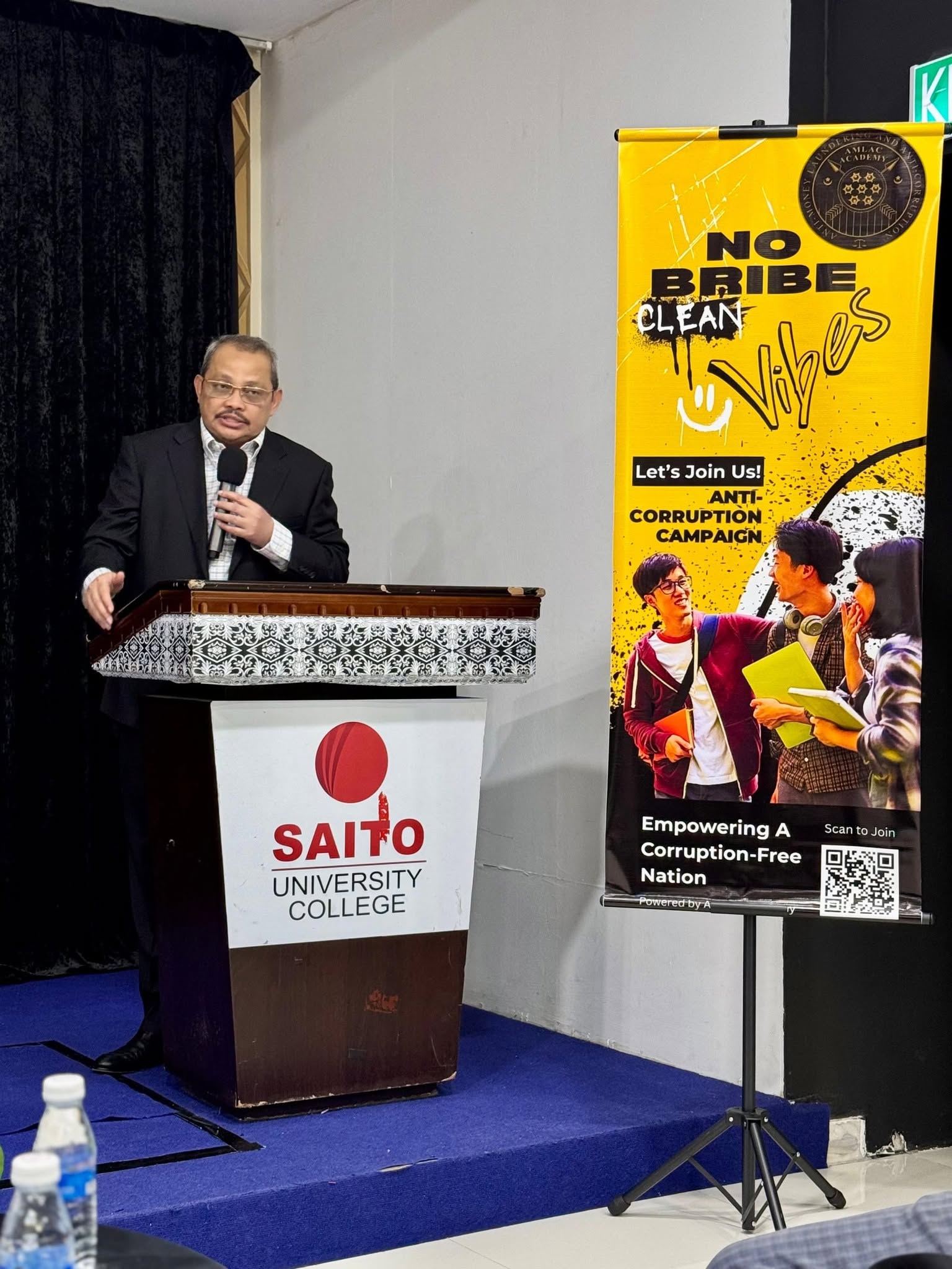 No Bribe Clean Vibes launch — Tan Sri Dzulkifli Ahmad speaking at Saito University College